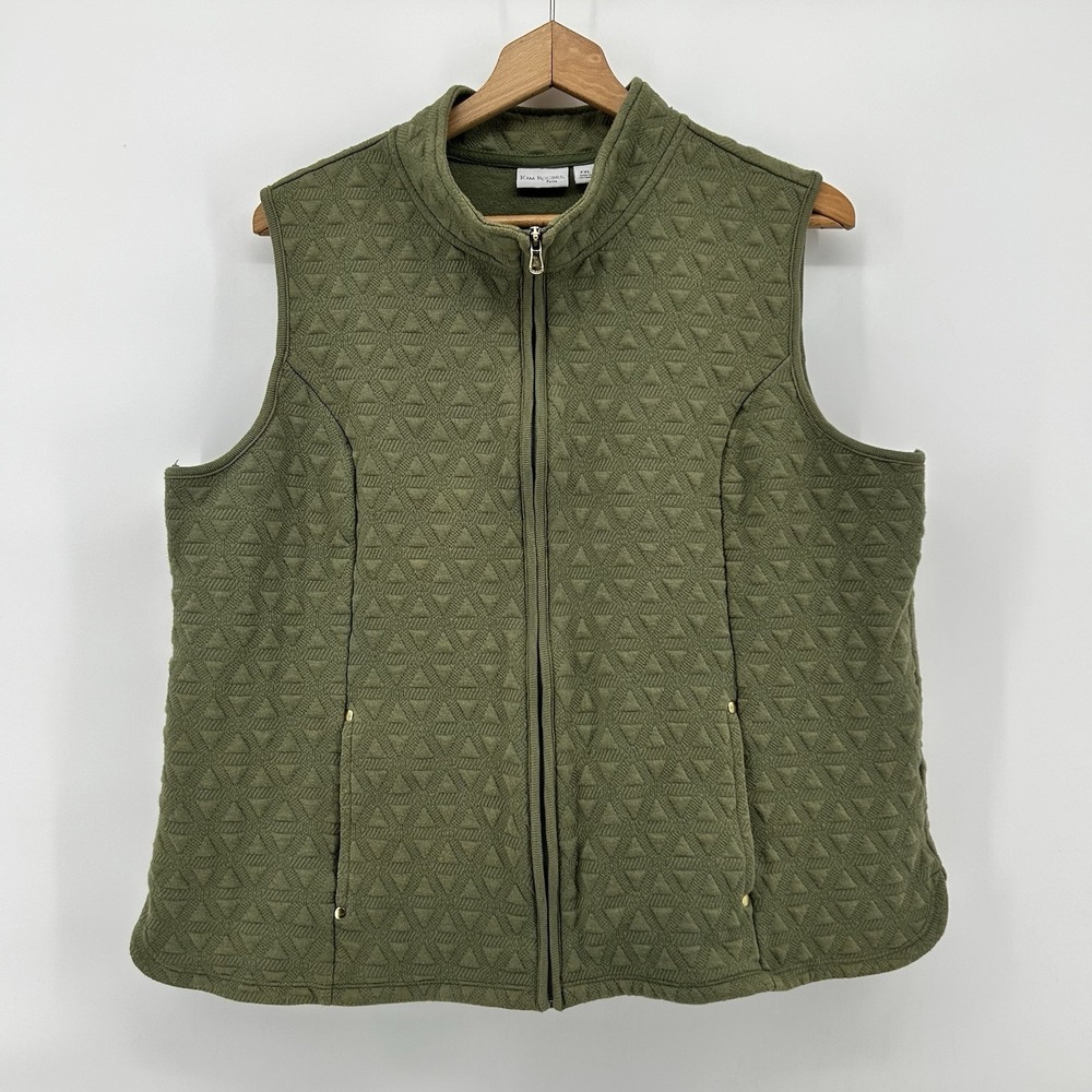Kim Rogers Quilted Vest Womens PXL Olive Green‎ Full Zip Lightweight Casual Chic